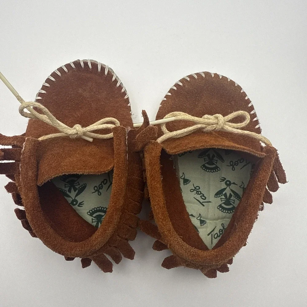Vintage Taos‎ Baby Toddler Moccasins Rust Brown Suede Soft Fringed